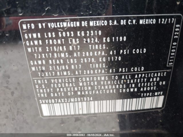 Photo 8 VIN: 3VV0B7AX2JM091934 - VOLKSWAGEN TIGUAN 