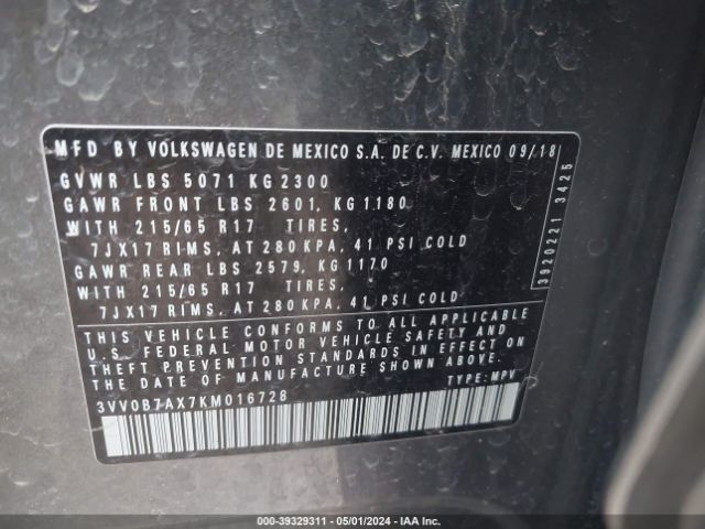 Photo 8 VIN: 3VV0B7AX7KM016728 - VOLKSWAGEN TIGUAN 