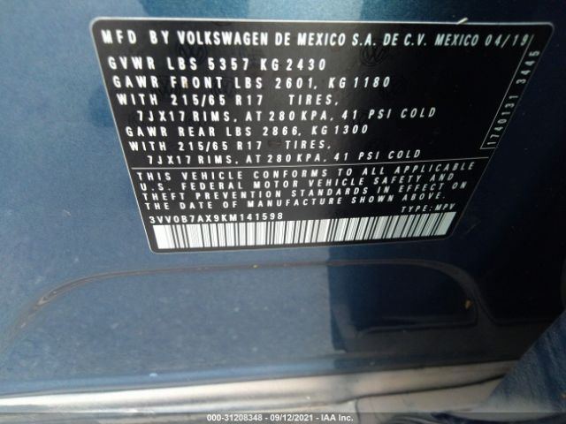 Photo 8 VIN: 3VV0B7AX9KM141598 - VOLKSWAGEN TIGUAN 