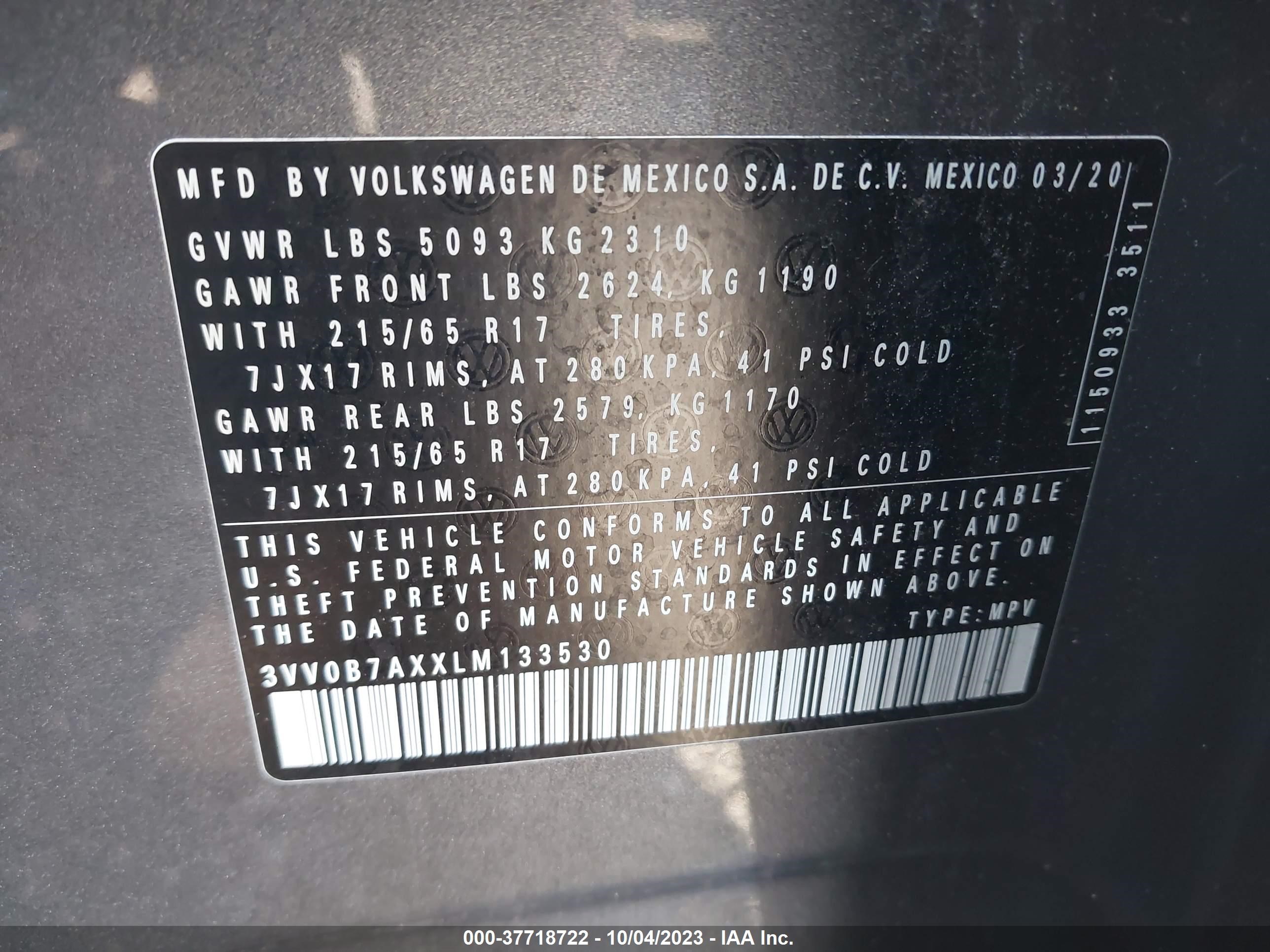 Photo 8 VIN: 3VV0B7AXXLM133530 - VOLKSWAGEN TIGUAN 