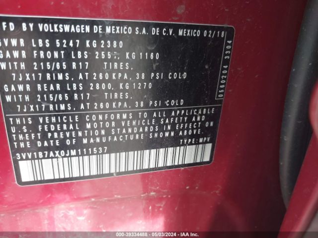 Photo 8 VIN: 3VV1B7AX0JM111537 - VOLKSWAGEN TIGUAN 