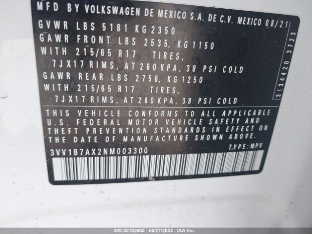 Photo 8 VIN: 3VV1B7AX2NM003300 - VOLKSWAGEN TIGUAN 