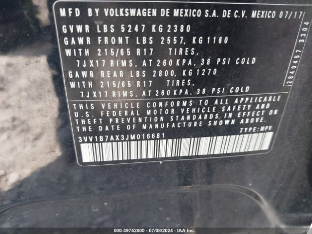 Photo 8 VIN: 3VV1B7AX3JM016681 - VOLKSWAGEN TIGUAN 