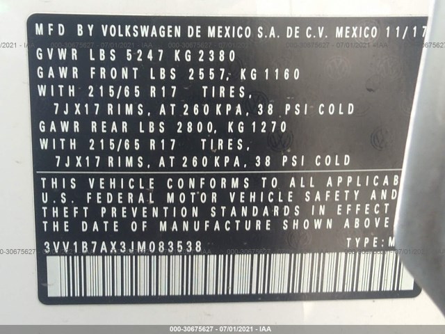 Photo 8 VIN: 3VV1B7AX3JM083538 - VOLKSWAGEN TIGUAN 