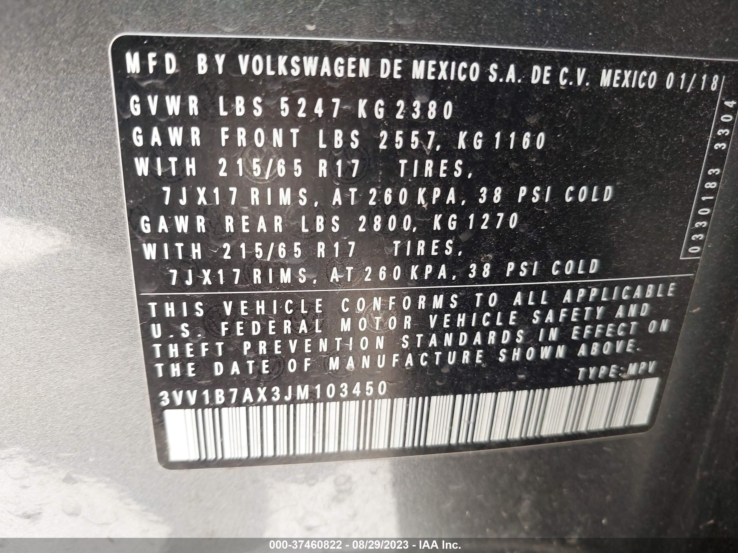 Photo 8 VIN: 3VV1B7AX3JM103450 - VOLKSWAGEN TIGUAN 