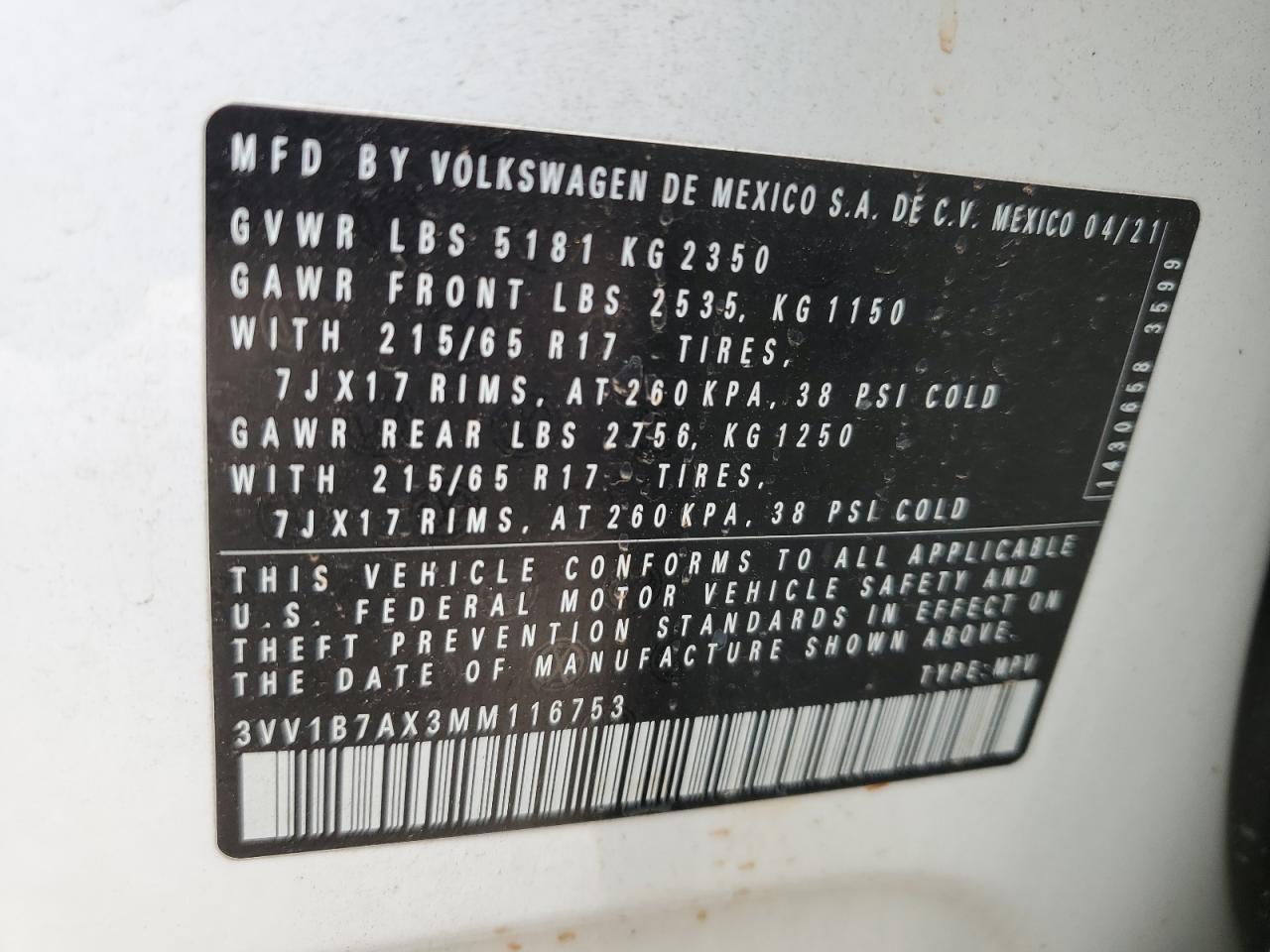 Photo 12 VIN: 3VV1B7AX3MM116753 - VOLKSWAGEN TIGUAN 