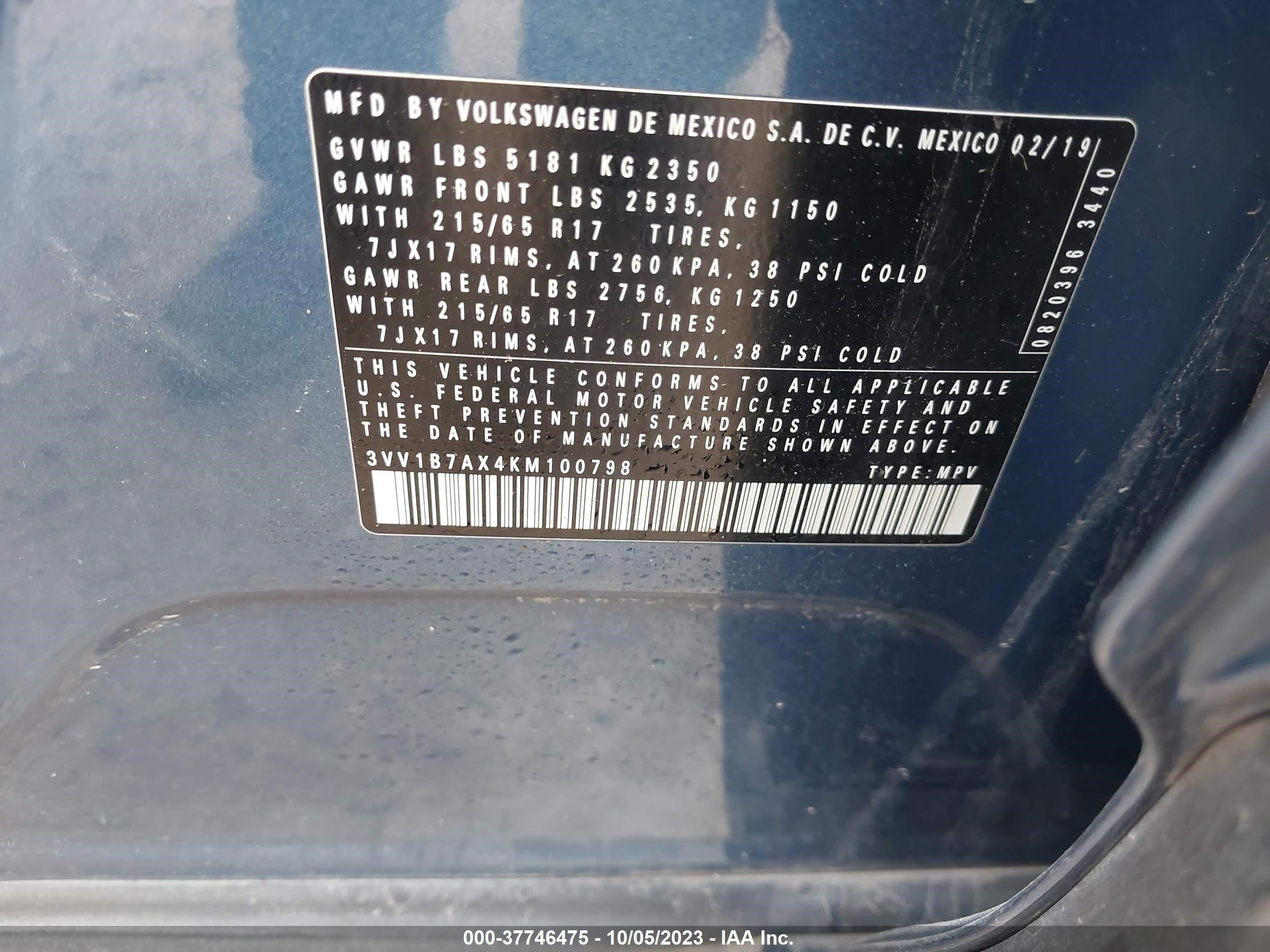 Photo 8 VIN: 3VV1B7AX4KM100798 - VOLKSWAGEN TIGUAN 