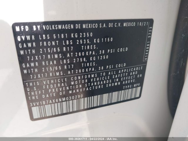 Photo 8 VIN: 3VV1B7AX6NM030290 - VOLKSWAGEN TIGUAN 