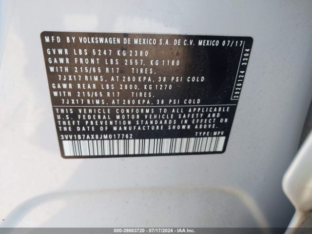 Photo 8 VIN: 3VV1B7AX8JM017762 - VOLKSWAGEN TIGUAN 