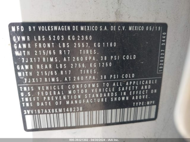 Photo 8 VIN: 3VV1B7AX8KM148238 - VOLKSWAGEN TIGUAN 