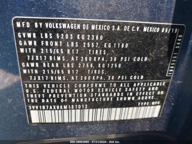 Photo 8 VIN: 3VV1B7AX8KM151012 - VOLKSWAGEN TIGUAN 