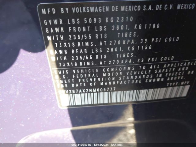 Photo 8 VIN: 3VV2B7AX2NM005777 - VOLKSWAGEN TIGUAN 