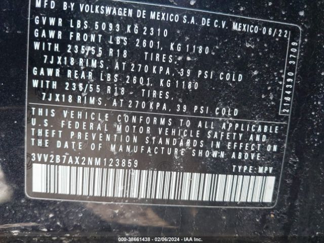 Photo 8 VIN: 3VV2B7AX2NM123859 - VOLKSWAGEN TIGUAN 