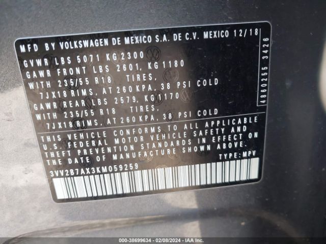 Photo 8 VIN: 3VV2B7AX3KM059259 - VOLKSWAGEN TIGUAN 