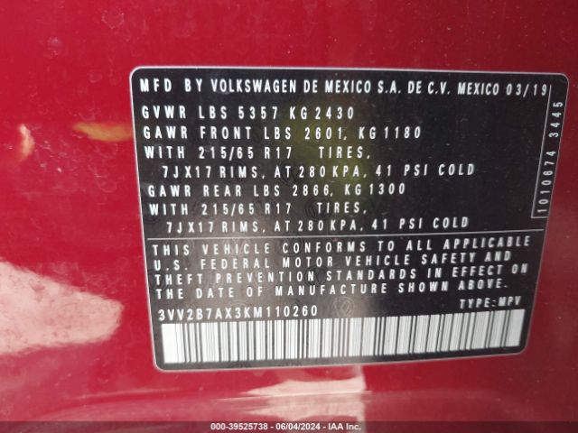 Photo 8 VIN: 3VV2B7AX3KM110260 - VOLKSWAGEN TIGUAN 