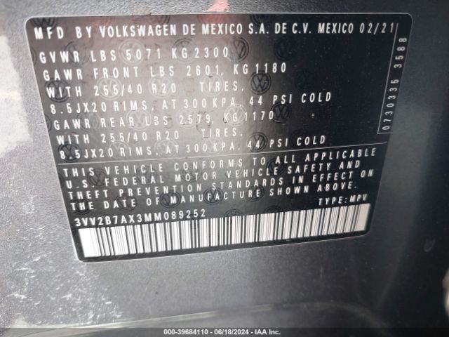 Photo 8 VIN: 3VV2B7AX3MM089252 - VOLKSWAGEN TIGUAN 