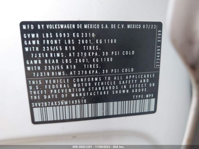 Photo 8 VIN: 3VV2B7AX3NM149516 - VOLKSWAGEN TIGUAN 