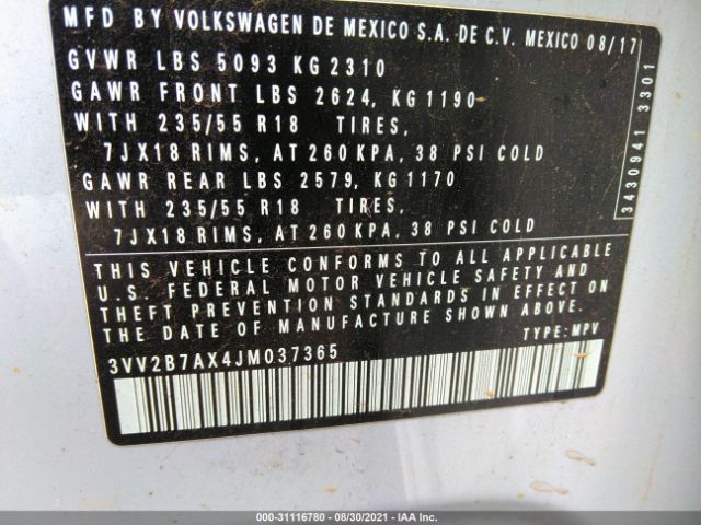 Photo 8 VIN: 3VV2B7AX4JM037365 - VOLKSWAGEN TIGUAN 