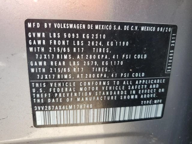 Photo 12 VIN: 3VV2B7AX4LM178746 - VOLKSWAGEN TIGUAN SE 