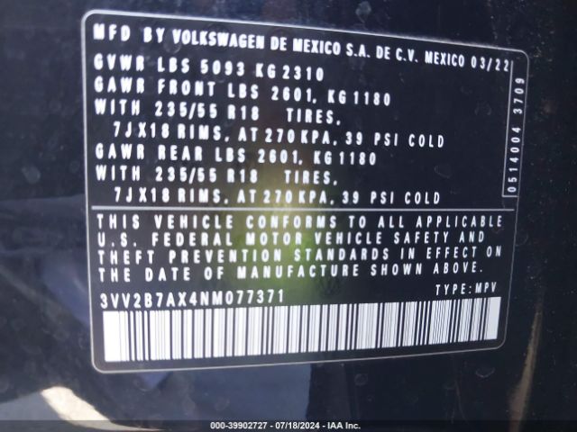 Photo 8 VIN: 3VV2B7AX4NM077371 - VOLKSWAGEN TIGUAN 