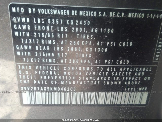 Photo 8 VIN: 3VV2B7AX5KM046206 - VOLKSWAGEN TIGUAN 