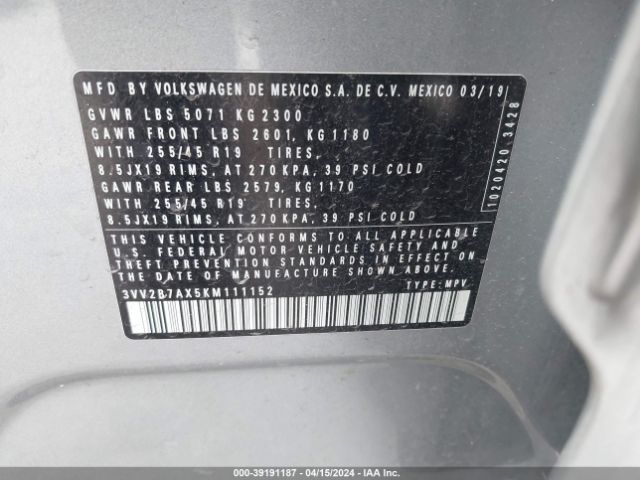 Photo 8 VIN: 3VV2B7AX5KM111152 - VOLKSWAGEN TIGUAN 