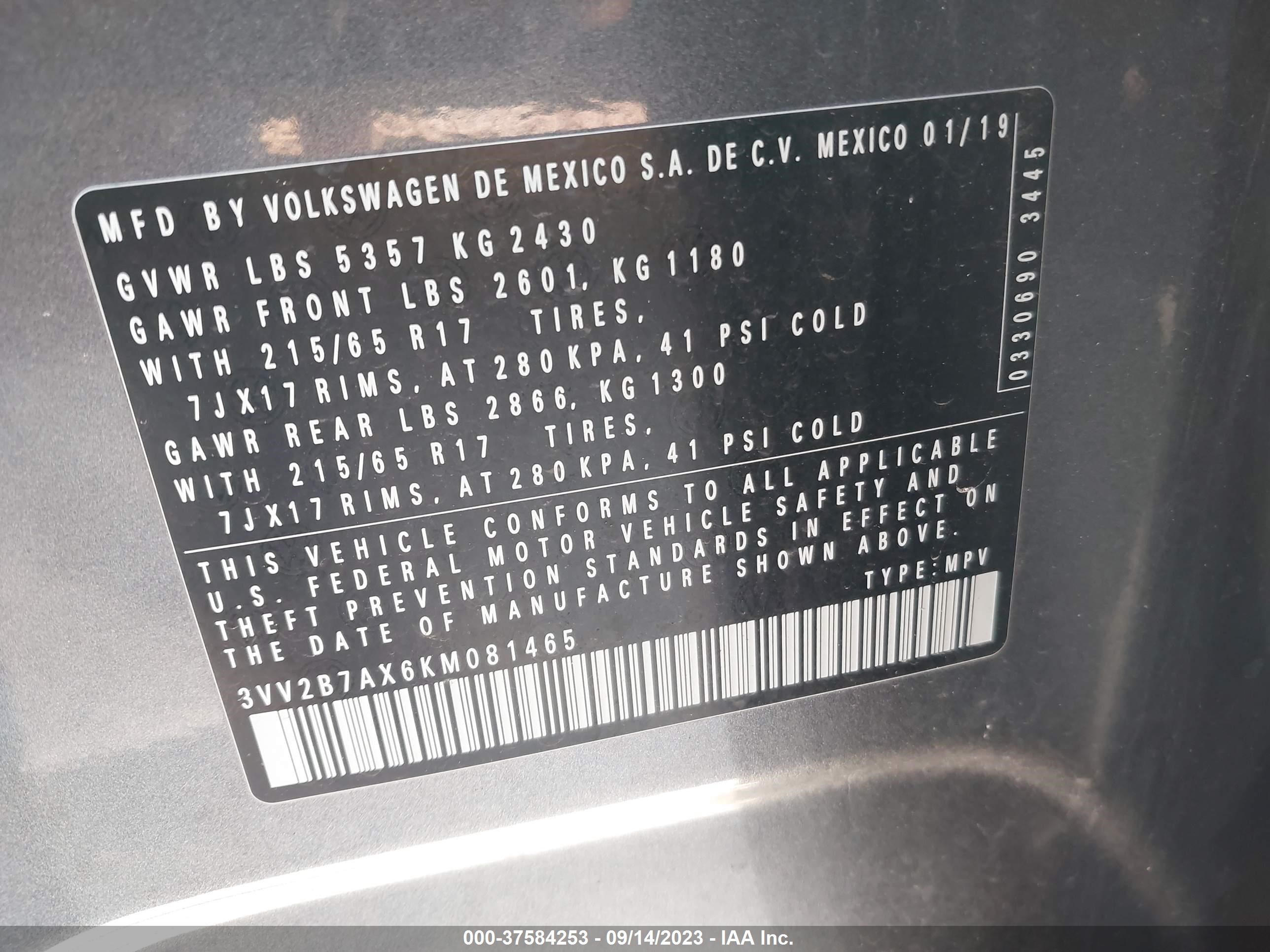 Photo 8 VIN: 3VV2B7AX6KM081465 - VOLKSWAGEN TIGUAN 