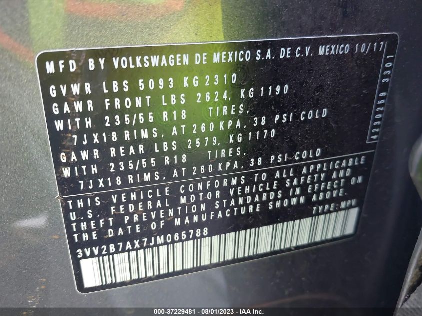 Photo 8 VIN: 3VV2B7AX7JM065788 - VOLKSWAGEN TIGUAN 