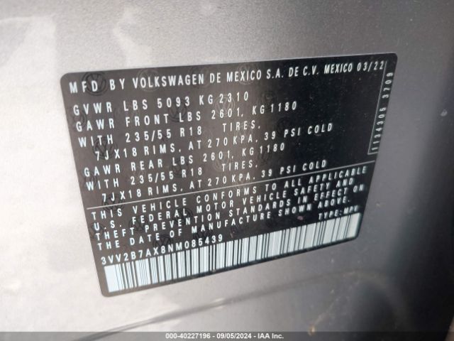 Photo 8 VIN: 3VV2B7AX8NM085439 - VOLKSWAGEN TIGUAN 