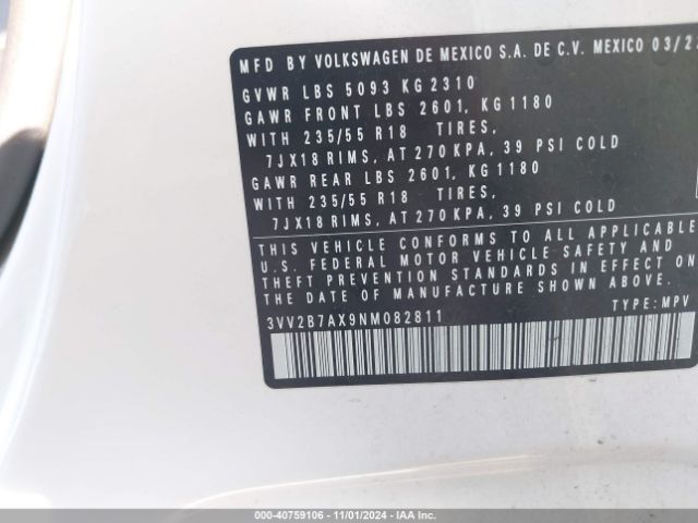 Photo 8 VIN: 3VV2B7AX9NM082811 - VOLKSWAGEN TIGUAN 