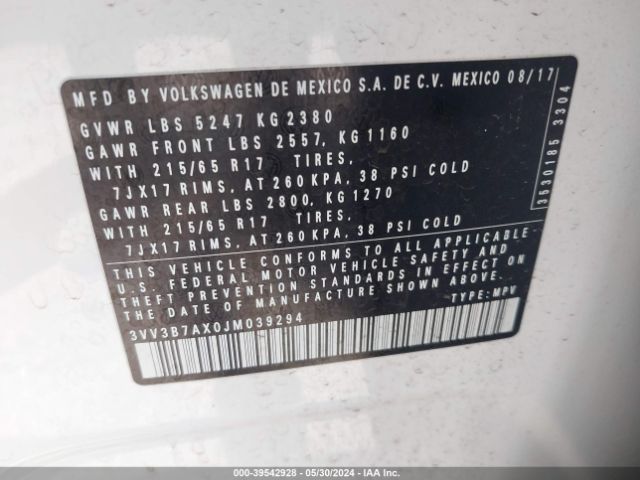 Photo 8 VIN: 3VV3B7AX0JM039294 - VOLKSWAGEN TIGUAN 