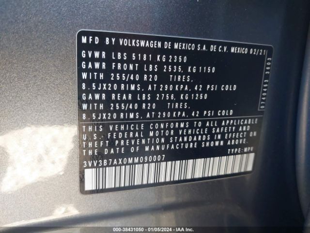 Photo 8 VIN: 3VV3B7AX0MM090007 - VOLKSWAGEN TIGUAN 