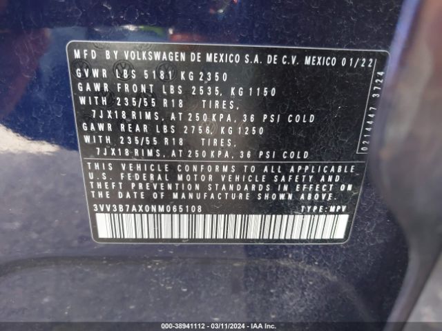 Photo 8 VIN: 3VV3B7AX0NM065108 - VOLKSWAGEN TIGUAN 