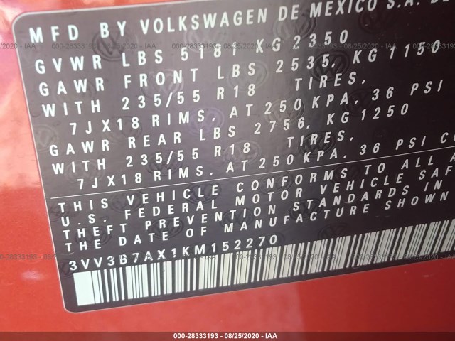 Photo 8 VIN: 3VV3B7AX1KM152270 - VOLKSWAGEN TIGUAN 