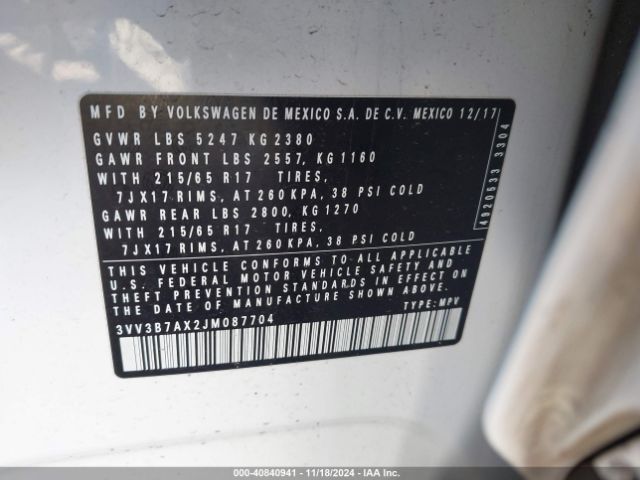 Photo 8 VIN: 3VV3B7AX2JM087704 - VOLKSWAGEN TIGUAN 