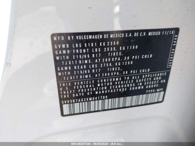 Photo 8 VIN: 3VV3B7AX2KM041789 - VOLKSWAGEN TIGUAN 