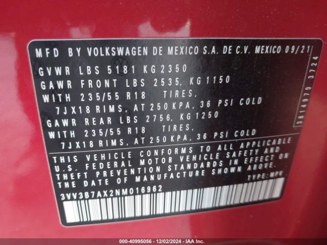 Photo 8 VIN: 3VV3B7AX2NM016962 - VOLKSWAGEN TIGUAN 