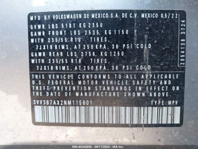 Photo 8 VIN: 3VV3B7AX2NM115801 - VOLKSWAGEN TIGUAN 