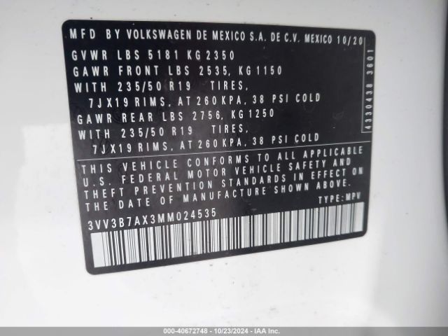 Photo 8 VIN: 3VV3B7AX3MM024535 - VOLKSWAGEN TIGUAN 