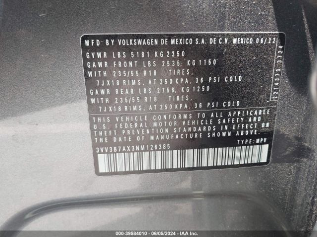 Photo 8 VIN: 3VV3B7AX3NM126385 - VOLKSWAGEN TIGUAN 