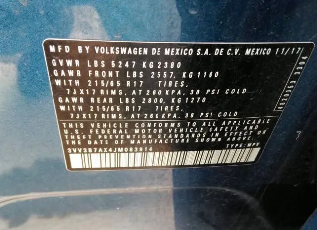 Photo 8 VIN: 3VV3B7AX4JM083914 - VOLKSWAGEN TIGUAN 