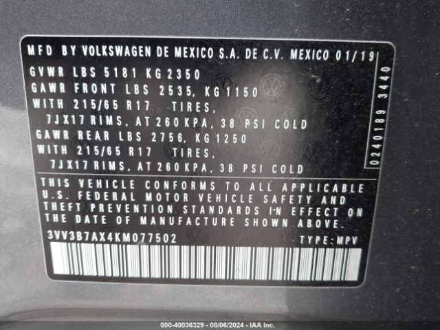 Photo 8 VIN: 3VV3B7AX4KM077502 - VOLKSWAGEN TIGUAN 