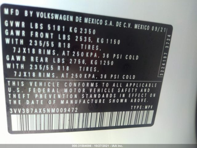 Photo 8 VIN: 3VV3B7AX5NM009472 - VOLKSWAGEN TIGUAN 