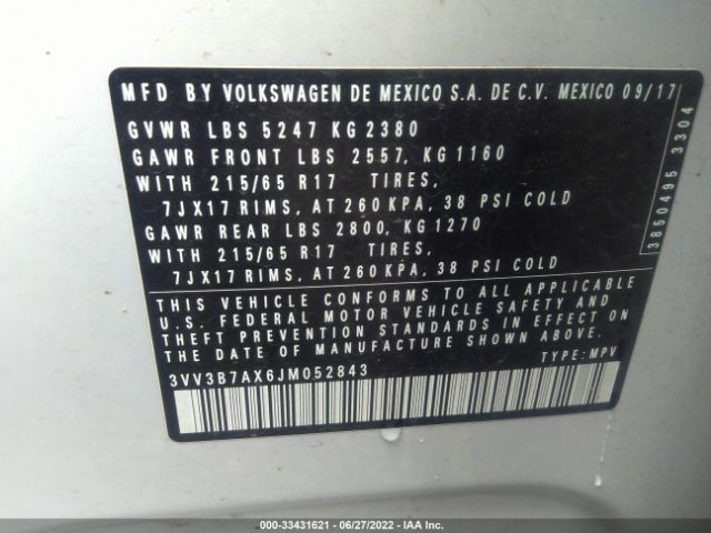 Photo 8 VIN: 3VV3B7AX6JM052843 - VOLKSWAGEN TIGUAN 