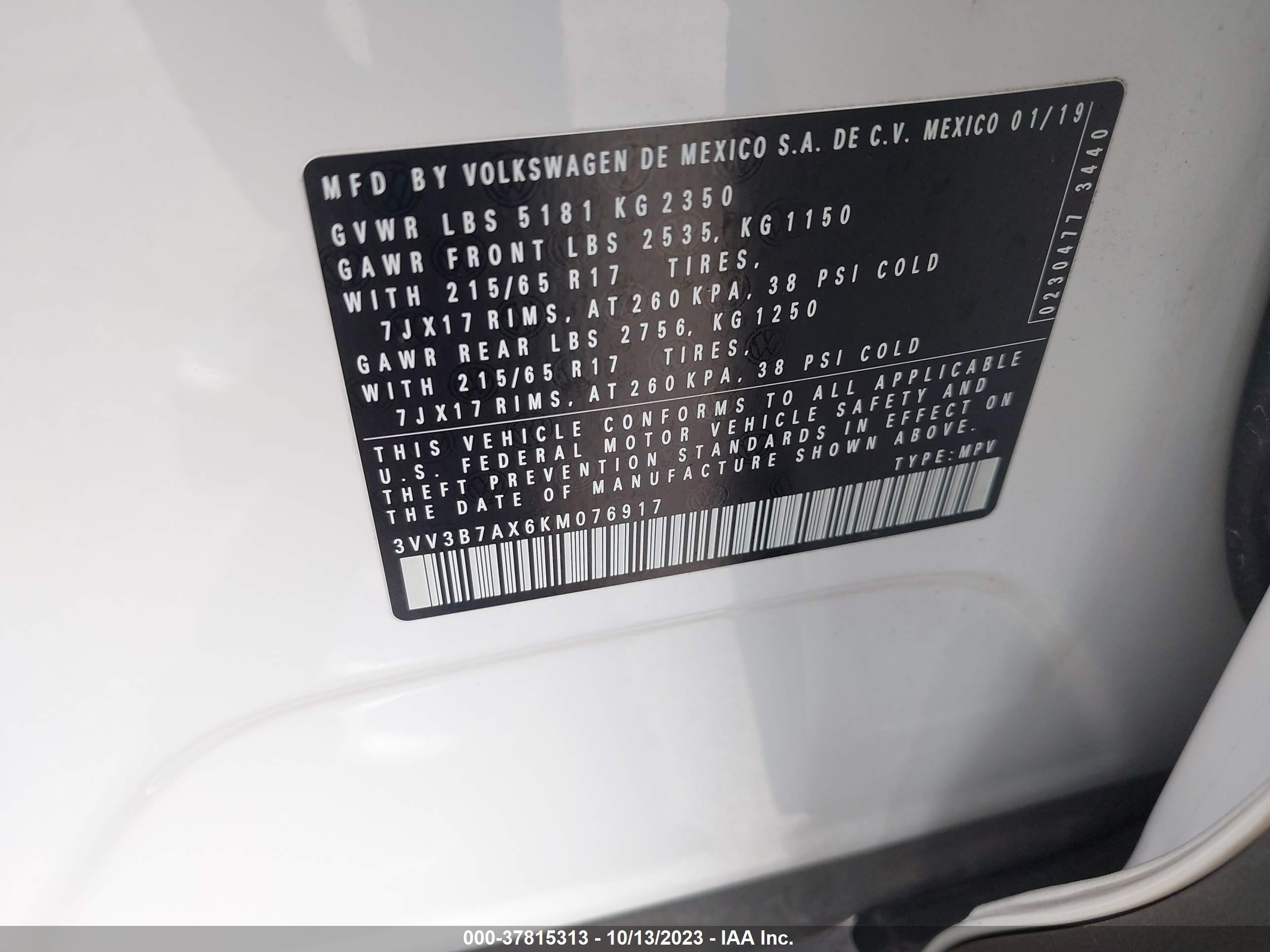 Photo 8 VIN: 3VV3B7AX6KM076917 - VOLKSWAGEN TIGUAN 