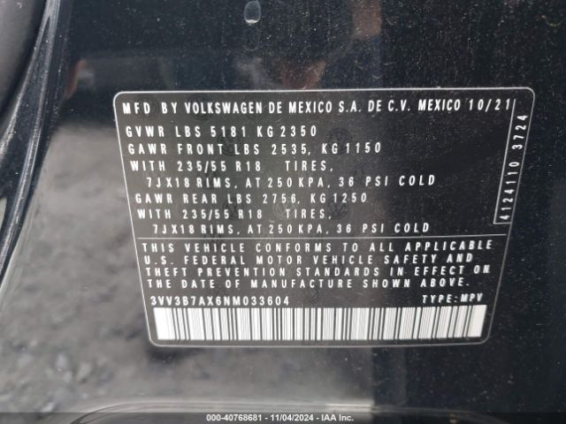 Photo 8 VIN: 3VV3B7AX6NM033604 - VOLKSWAGEN TIGUAN 