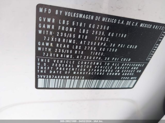 Photo 8 VIN: 3VV3B7AX6NM163916 - VOLKSWAGEN TIGUAN 