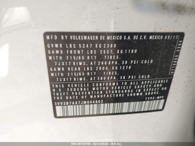 Photo 8 VIN: 3VV3B7AX7JM044802 - VOLKSWAGEN TIGUAN 