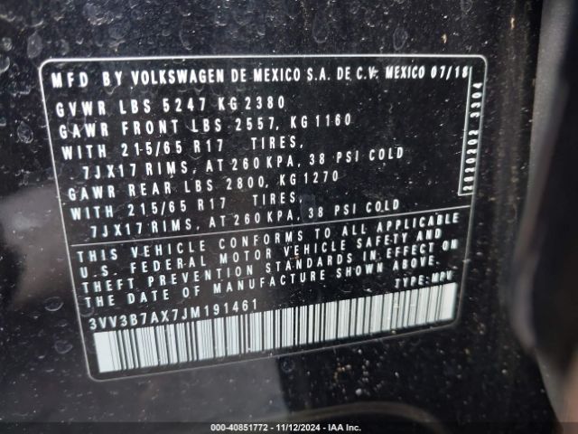 Photo 8 VIN: 3VV3B7AX7JM191461 - VOLKSWAGEN TIGUAN 