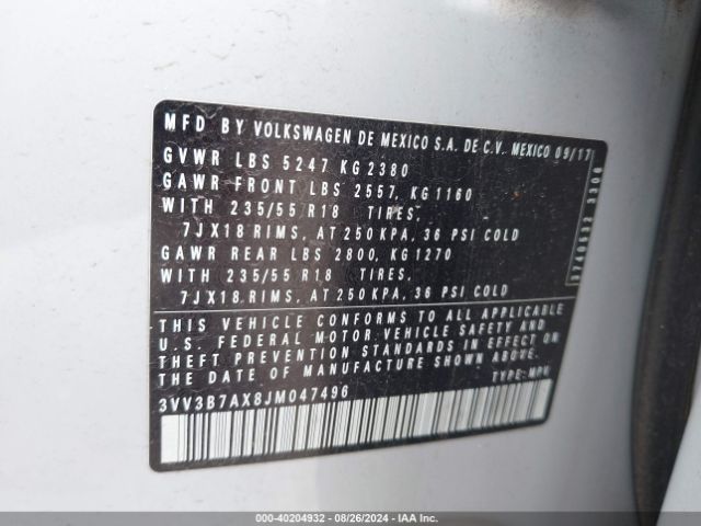 Photo 8 VIN: 3VV3B7AX8JM047496 - VOLKSWAGEN TIGUAN 